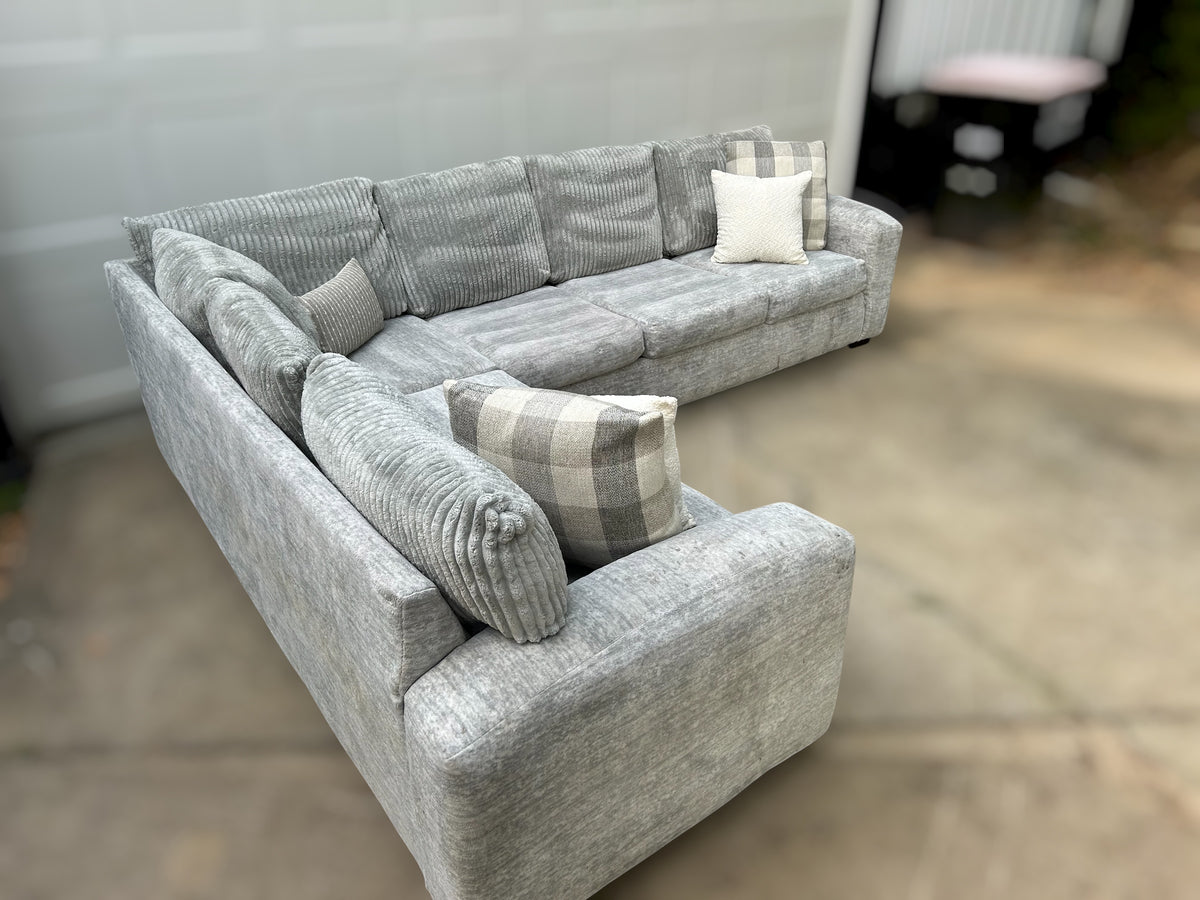 Grey 2-Piece Soft Corduroy Sectional