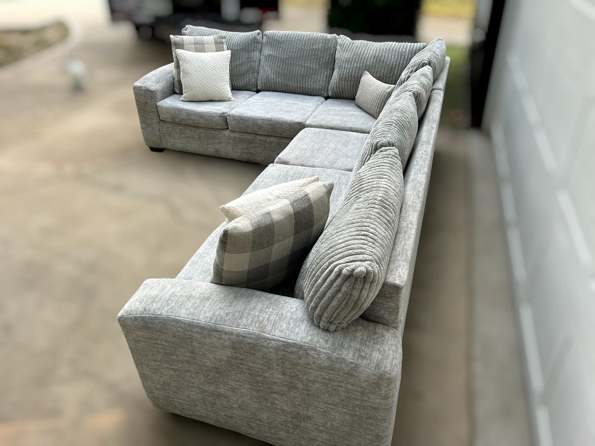 Grey 2-Piece Soft Corduroy Sectional