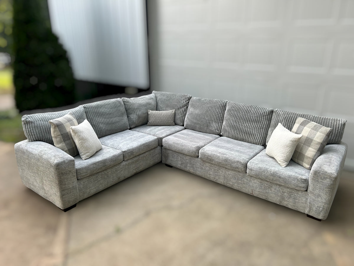 Grey 2-Piece Soft Corduroy Sectional