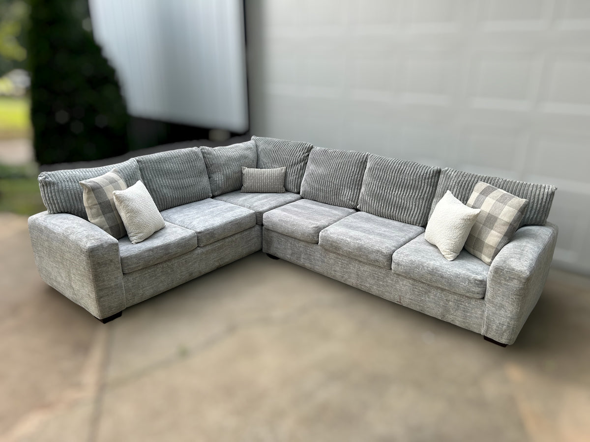 Grey 2-Piece Soft Corduroy Sectional