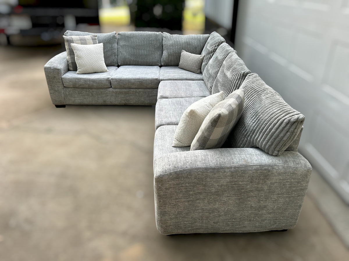 Grey 2-Piece Soft Corduroy Sectional