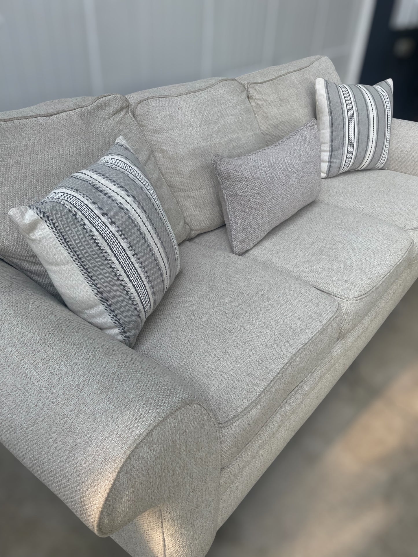 Off-White Fabric 3-Seater Sofa