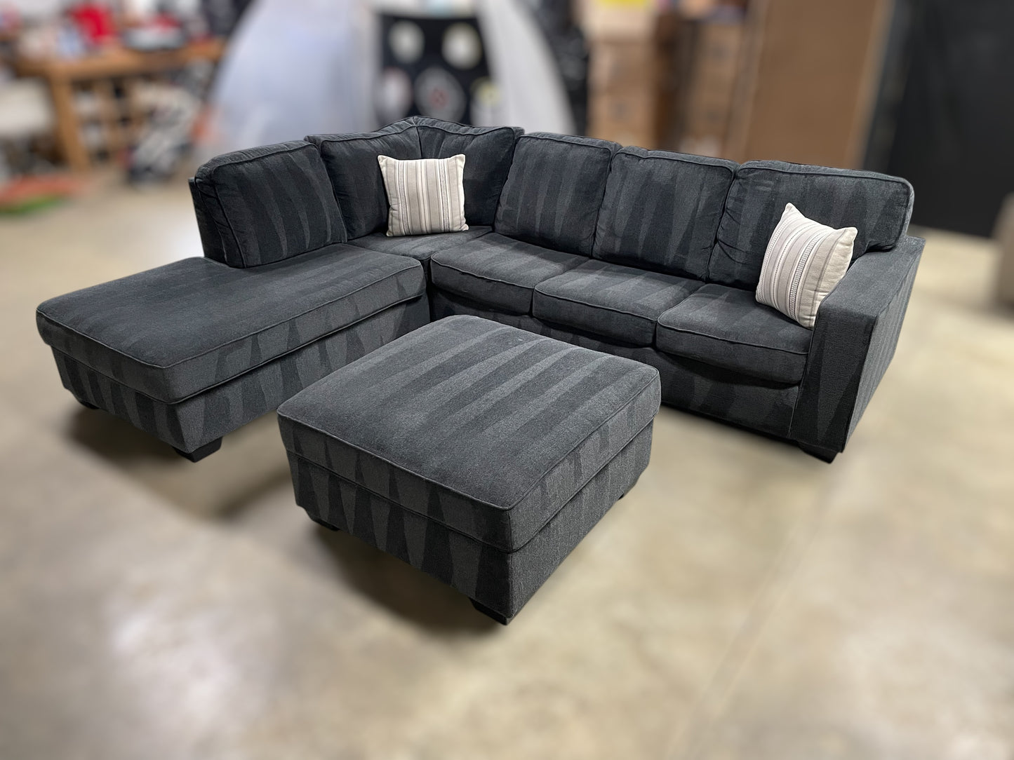 Navy Blue Ashley Sleeper Sectional w/ Ottoman