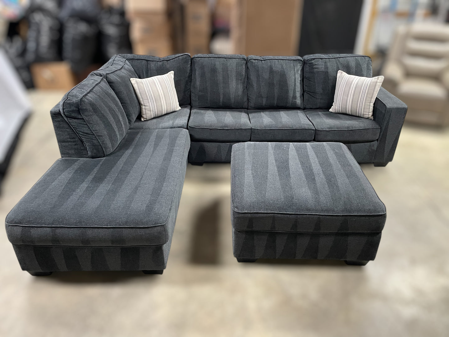 Navy Blue Ashley Sleeper Sectional w/ Ottoman