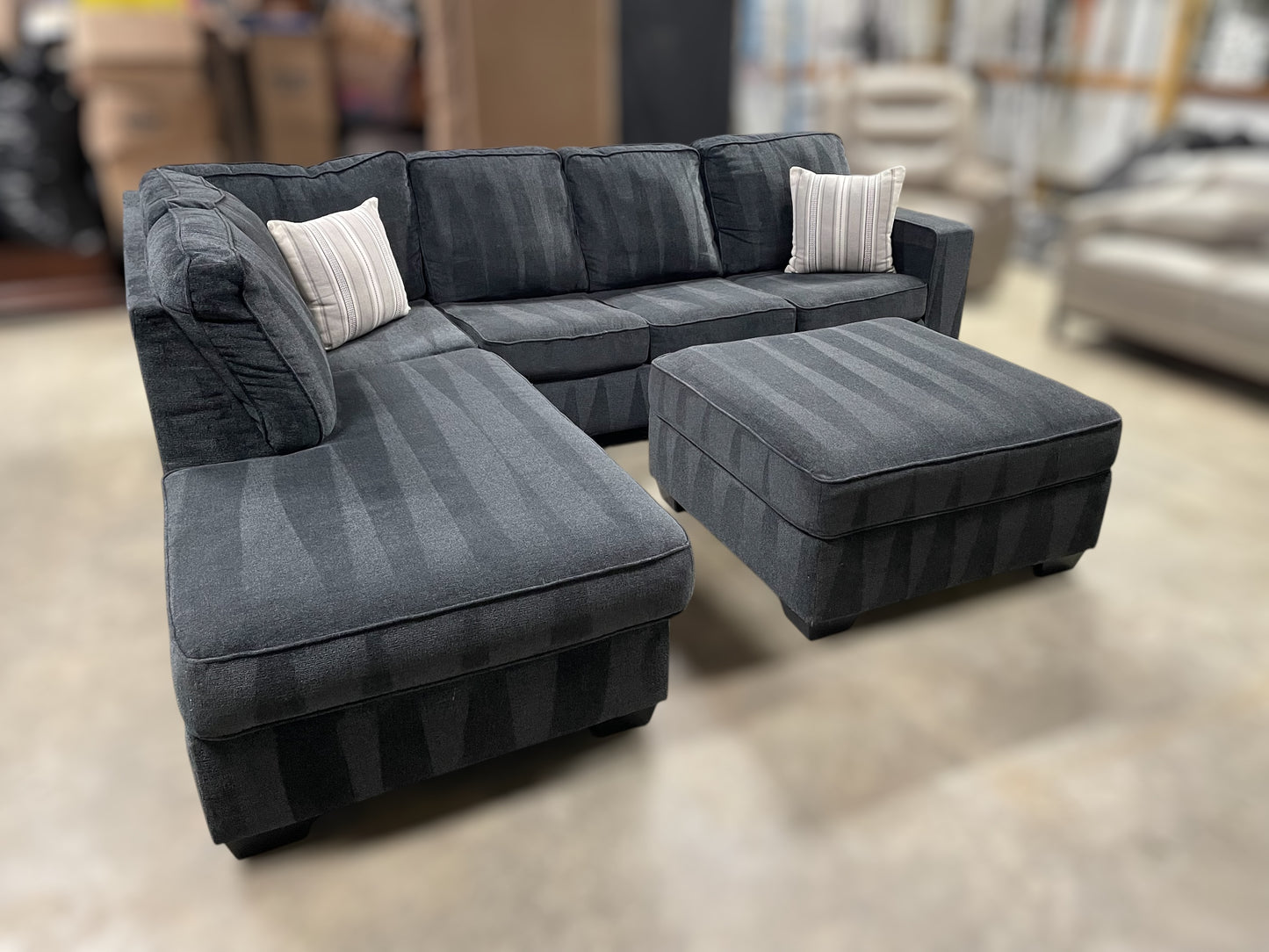 Navy Blue Ashley Sleeper Sectional w/ Ottoman