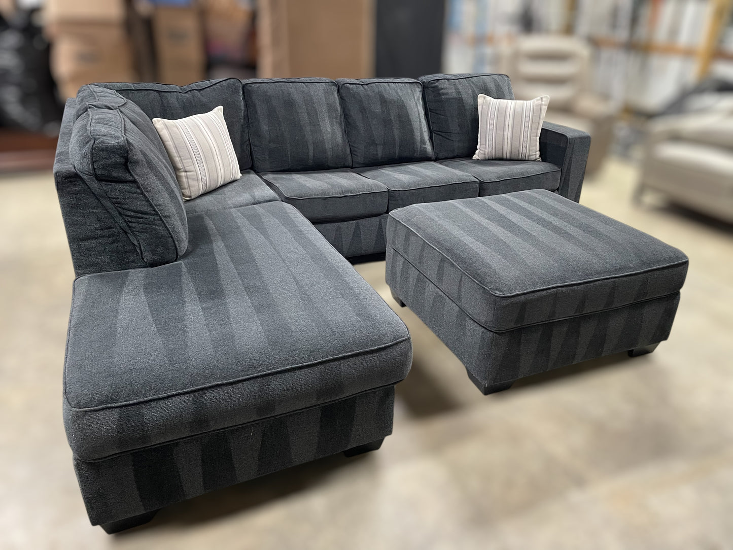 Navy Blue Ashley Sleeper Sectional w/ Ottoman