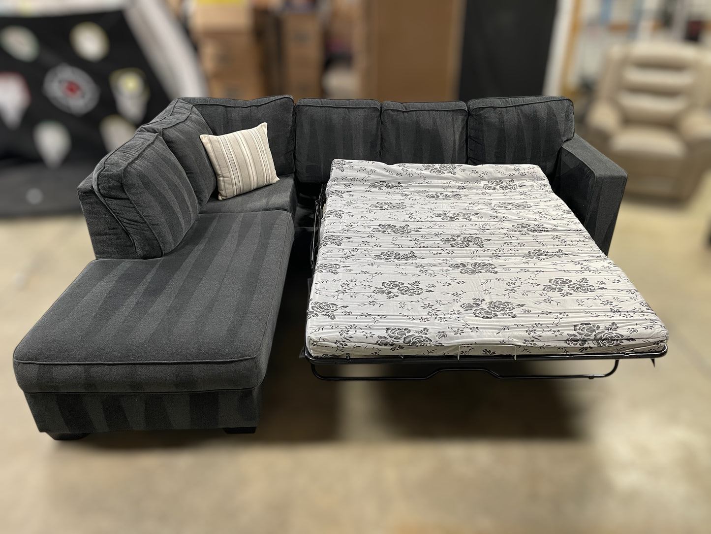 Navy Blue Ashley Sleeper Sectional w/ Ottoman