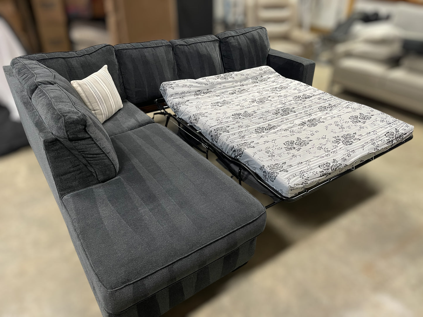 Navy Blue Ashley Sleeper Sectional w/ Ottoman