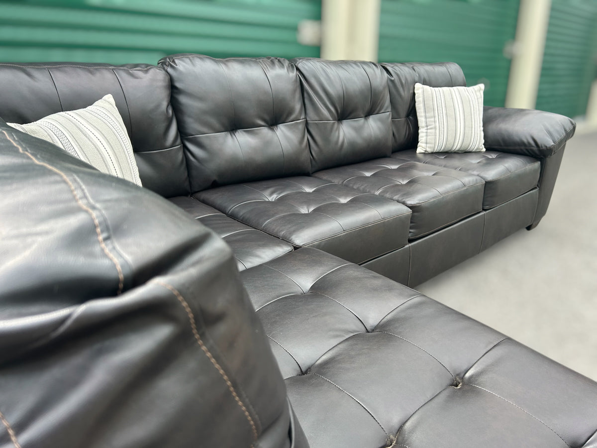 Dark Brown Faux Leather L-Shape Sectional