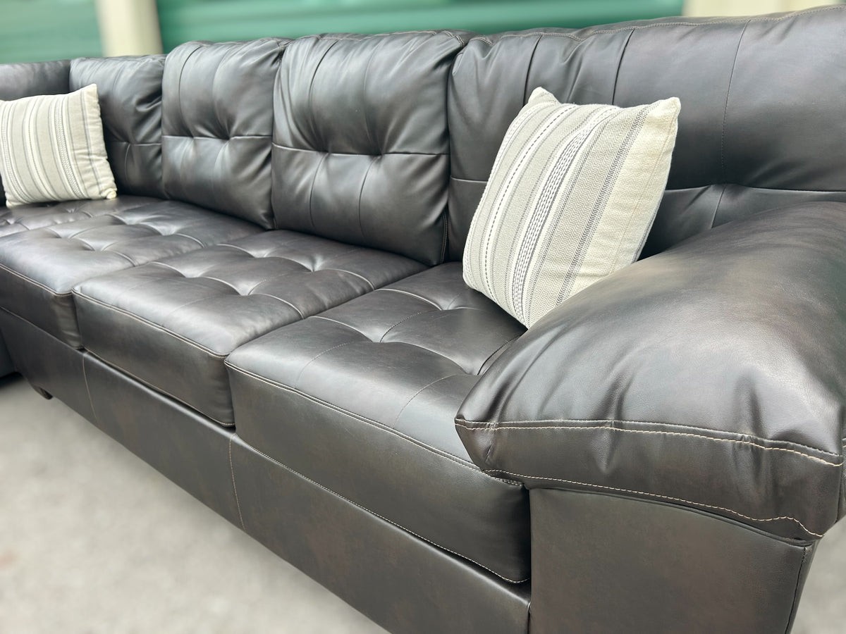 Dark Brown Faux Leather L-Shape Sectional