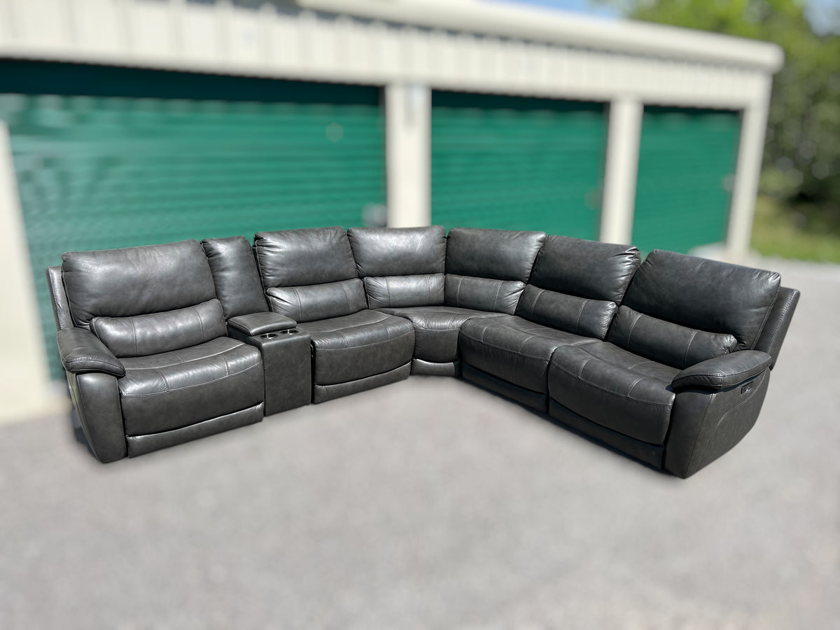 Wylder Leather Power Reclining Sectional with Power Headrests