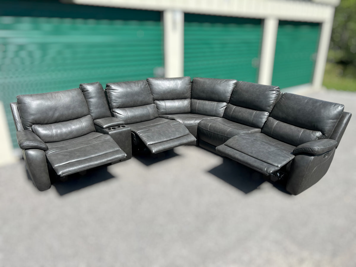 Wylder Leather Power Reclining Sectional with Power Headrests