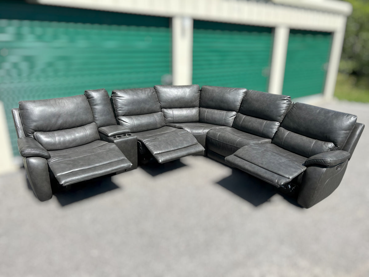 Wylder Leather Power Reclining Sectional with Power Headrests